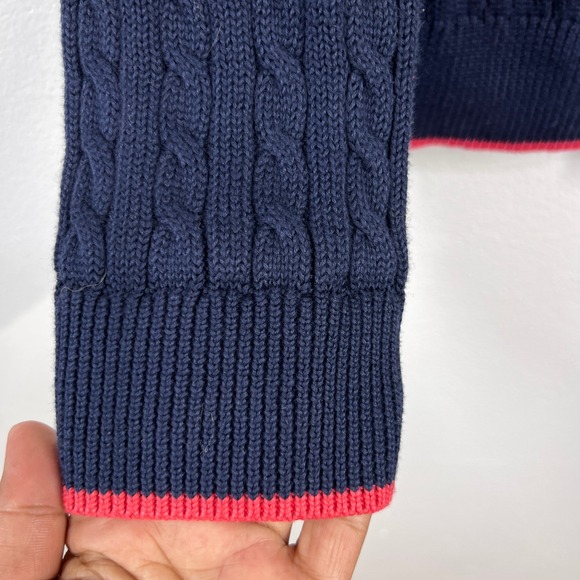 Brooks Brothers Cable Knit Cardigan Sweater 100% SUPIMA COTTON Red White Trim XL - Picture 8 of 11